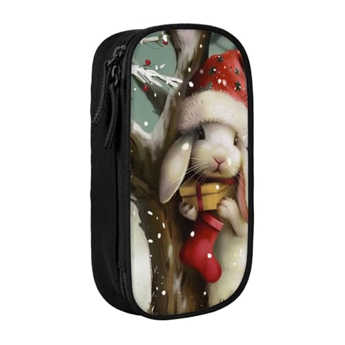 JKLQWC Federmäppchen mit Weihnachts-Hasen-Motiv, niedliches Stifteetui, große Stifttasche, tragbare Aufbewahrungsbox, Organizer, Box für Büro, Schule, Teenager, Mädchen, Jungen, Erwachsene, Schwarz, von JKLQWC