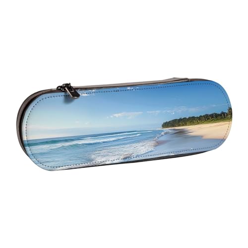 JKLQWC Federmäppchen mit Wellenmotiv, bedruckt, niedlich, PU-Leder, Reißverschluss, für Büro, Schule, Reisen, Schwarz , Einheitsgröße, Schulranzen von JKLQWC