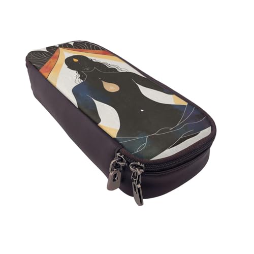 JKLQWC Federmäppchen mit Yoga-Meditationsdruck, niedliches PU-Leder, Stiftebox, Tasche, Reißverschluss, Federmäppchen, Organizer für Büro, Schule, Schwarz , Einheitsgröße, Schulranzen von JKLQWC