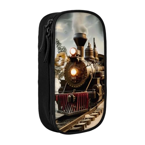 JKLQWC Federmäppchen mit Zug- und Eisenbahn-Motiv, niedliches Stifteetui, große Stifttasche, tragbare Aufbewahrungsbox, Organizer, Box für Büro, Schule, Teenager, Mädchen, Jungen, Erwachsene, Schwarz, von JKLQWC