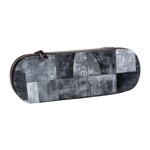 JKLQWC Federmäppchen mit abstraktem grauem Druck, niedliches Federmäppchen, PU-Leder, Reißverschluss, Federmäppchen, Organizer für Büro, Schule, Reisen, Schwarz , Einheitsgröße, Schulranzen von JKLQWC