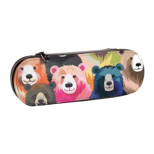JKLQWC Federmäppchen mit buntem Bärenmotiv, niedliches Federmäppchen, PU-Leder, Reißverschluss, Federmäppchen, Organizer für Büro, Schule, Reisen, Schwarz , Einheitsgröße, Schulranzen von JKLQWC