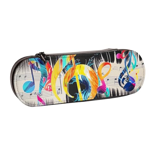 JKLQWC Federmäppchen mit buntem Musiknoten-Motiv, niedliches Federmäppchen, PU-Leder, Reißverschluss, Federmäppchen, Organizer für Büro, Schule, Reisen, Schwarz , Einheitsgröße, Schulranzen von JKLQWC