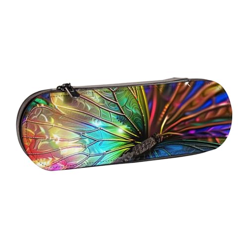 JKLQWC Federmäppchen mit buntem Regenbogen-Schmetterlings-Motiv, niedliches Federmäppchen, PU-Leder, Reißverschluss, Federmäppchen, Organizer für Büro, Schule, Reisen, Schwarz , Einheitsgröße von JKLQWC