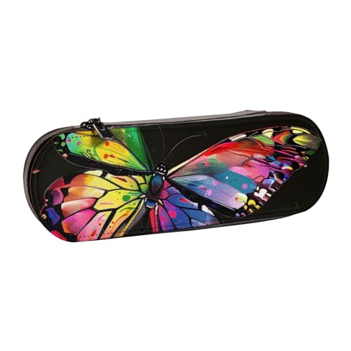 JKLQWC Federmäppchen mit buntem Schmetterlings-Motiv, niedliches Federmäppchen, PU-Leder, Reißverschluss, Federmäppchen, Organizer für Büro, Schule, Reisen, Schwarz , Einheitsgröße, Schulranzen von JKLQWC