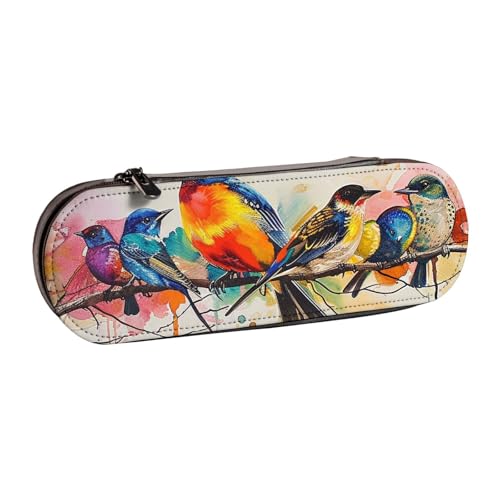 JKLQWC Federmäppchen mit buntem Vogelmotiv, niedliches Federmäppchen, PU-Leder, Reißverschluss, Federmäppchen, Organizer für Büro, Schule, Reisen, Schwarz , Einheitsgröße, Schulranzen von JKLQWC