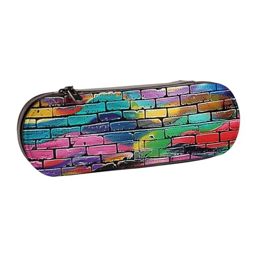 JKLQWC Federmäppchen mit buntem Ziegelstein-Motiv, niedliches Federmäppchen, PU-Leder, Reißverschluss, Federmäppchen, Organizer für Büro, Schule, Reisen, Schwarz , Einheitsgröße, Schulranzen von JKLQWC