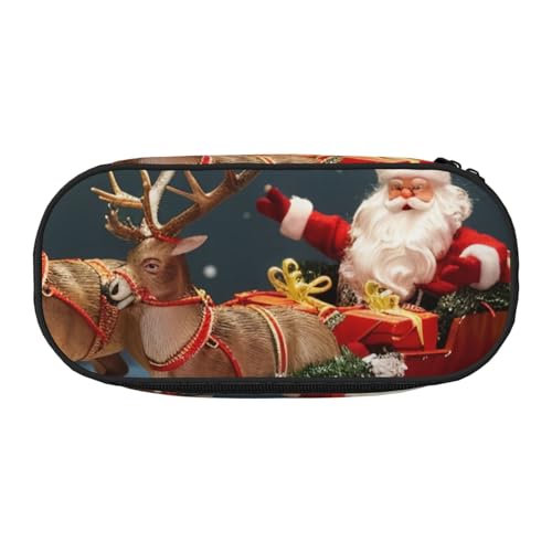 JKLQWC Federmäppchen mit doppeltem Reißverschluss und Netzfach und Stifthaltern – Merry Christmas Kunstdrucke, Mehrzweck-Schreibwarenhalter, reisefreundliche Kosmetiktasche für Schule, Büro, Geschenke von JKLQWC