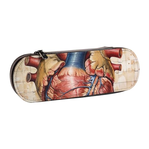 JKLQWC Federmäppchen mit menschlicher Anatomie, Herzdiagramm, bedruckt, niedliches Stifteetui, PU-Leder, Reißverschluss, Federmäppchen, Organizer für Büro, Schule, Reisen, Schwarz , Einheitsgröße von JKLQWC