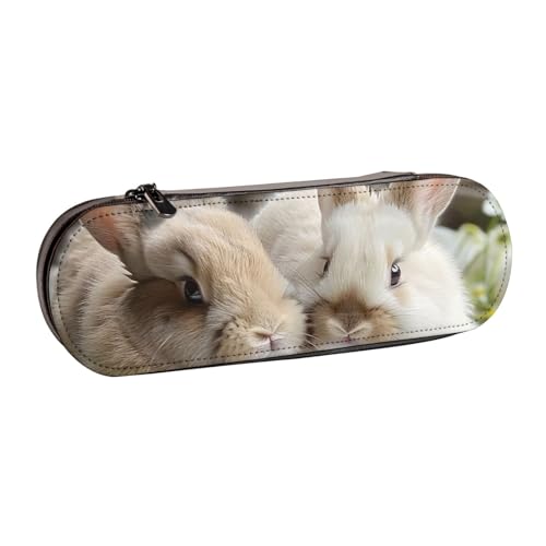 JKLQWC Federmäppchen mit niedlichem Kaninchen-Motiv, niedliches Federmäppchen, PU-Leder, Reißverschluss, Federmäppchen, Organizer für Büro, Schule, Reisen, Schwarz , Einheitsgröße, Schulranzen von JKLQWC