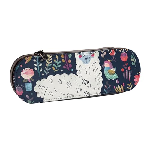 JKLQWC Federmäppchen mit niedlichem Lama-Blumendruck, niedliches Federmäppchen, PU-Leder, Reißverschluss, Federmäppchen, Organizer für Büro, Schule, Reisen, Schwarz , Einheitsgröße, Schulranzen von JKLQWC