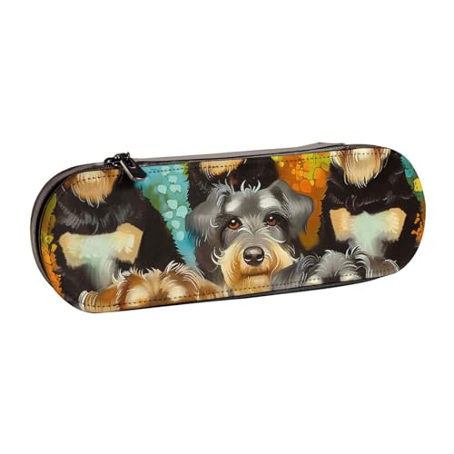 JKLQWC Federmäppchen mit niedlichem Schnauzer-Motiv, bedruckt, aus PU-Leder, mit Reißverschluss, für Büro, Schule, Reisen, Schwarz , Einheitsgröße, Schulranzen von JKLQWC