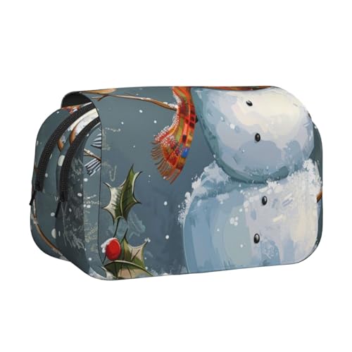 JKLQWC Federmäppchen mit niedlichem Tierdruck, für Kinder, Herren, Damen, zwei Ebenen, großes Fassungsvermögen, Make-up-Tasche, Organizer für Büro, Schule, Reisen, Frohe Weihnachten und Schnee von JKLQWC