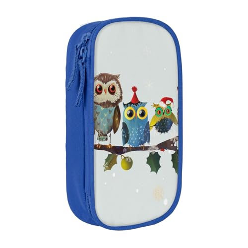 JKLQWC Federmäppchen mit niedlichem Weihnachts-Eulen auf Ast, bedruckt, niedliches Stifteetui, große Stifttasche, tragbare Aufbewahrungsbox, Organizer für Büro, Schule, Teenager, Mädchen, Jungen, von JKLQWC