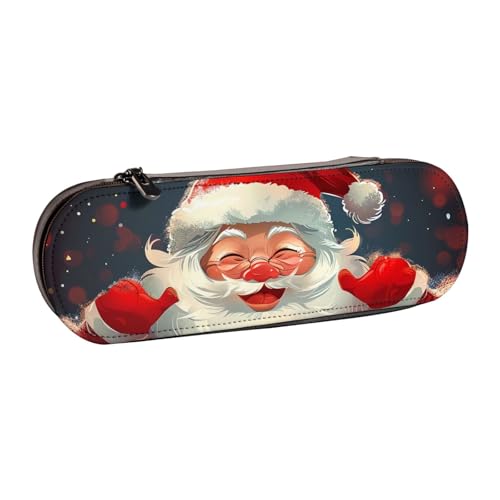 JKLQWC Federmäppchen mit niedlichem Weihnachtsmann-Aufdruck, niedliches Federmäppchen, PU-Leder, Reißverschluss, Federmäppchen, Organizer für Büro, Schule, Reisen, Schwarz , Einheitsgröße, Schulranzen von JKLQWC
