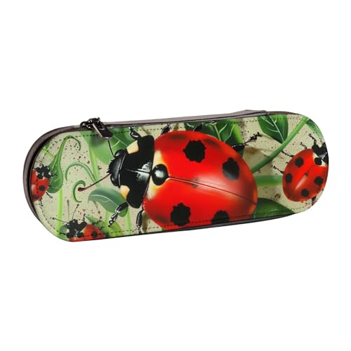 JKLQWC Federmäppchen mit rotem Marienkäfermotiv, niedliches Federmäppchen, PU-Leder, Reißverschluss, Federmäppchen, Organizer für Büro, Schule, Reisen, Schwarz , Einheitsgröße, Schulranzen von JKLQWC