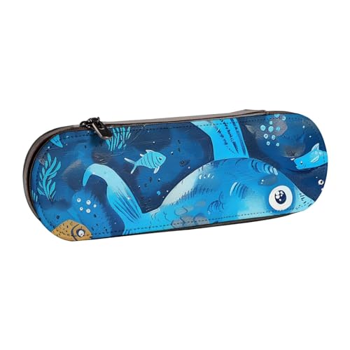 JKLQWC Federmäppchen mit süßem blauen Fisch-Druck, niedliches Federmäppchen, PU-Leder, Reißverschluss, Federmäppchen, Organizer für Büro, Schule, Reisen, Schwarz , Einheitsgröße, Schulranzen von JKLQWC