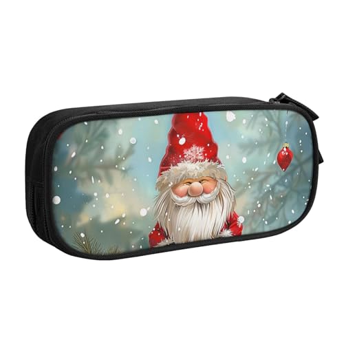 JKLQWC Federmäppchen mit traditionellem Weihnachts-Zwerg-Motiv, niedlich, mit Reißverschluss, Aufbewahrungsbox, Organizer für Büro, Schule, Teenager, Mädchen, Jungen, Erwachsene, Schwarz, Schwarz von JKLQWC