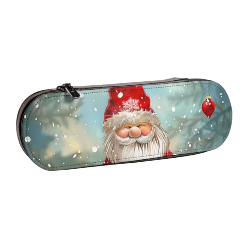JKLQWC Federmäppchen mit traditionellem Weihnachts-Zwerg-Motiv, niedliches Federmäppchen, PU-Leder, Reißverschluss, Federmäppchen, Organizer für Büro, Schule, Reisen, Schwarz , Einheitsgröße von JKLQWC