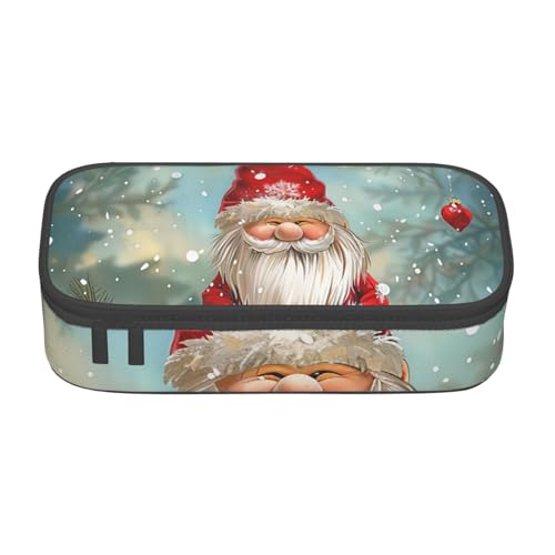 JKLQWC Federmäppchen mit traditionellem Weihnachts-Zwerg-Motiv, niedliches Federmäppchen, großes Fassungsvermögen, Reißverschluss, Federmäppchen, Organizer für Büro, Schule, Reisen, Schwarz von JKLQWC