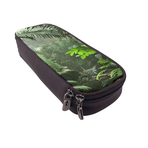 JKLQWC Federmäppchen mit tropischem Regenwald-Druck, für Mädchen und Jungen, niedliches PU-Leder, Stiftebox, Tasche, Reißverschluss, Federmäppchen, Organizer für Büro, Schule, Schwarz , Einheitsgröße von JKLQWC