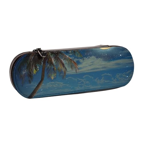JKLQWC Federmäppchen mit tropischem Strandpalmenmotiv, niedliches Federmäppchen, PU-Leder, Reißverschluss, Federmäppchen, Organizer für Büro, Schule, Reisen, Schwarz , Einheitsgröße, Schulranzen von JKLQWC
