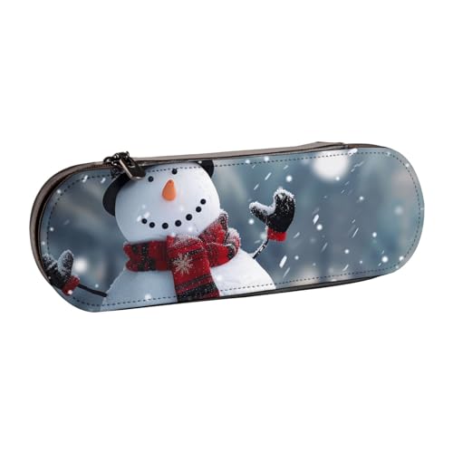 JKLQWC Federmäppchen mit weihnachtlichem Schneemann-Motiv, niedliches Federmäppchen, PU-Leder, Reißverschluss, Federmäppchen, Organizer für Büro, Schule, Reisen, Schwarz , Einheitsgröße, Schulranzen von JKLQWC