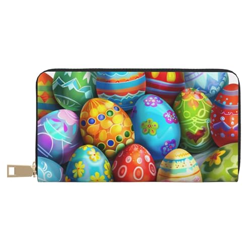 JKLQWC Festival Eggs bedruckte lange Geldbörse für Damen und Herren, lustige PU-Leder-Geldbörse mit Münzgeldbörse und Kartenhalter, weiß, Einheitsgröße, Modern von JKLQWC