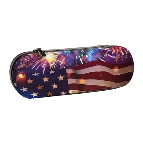 JKLQWC Feuerwerk USA Flagge 4. Juli Bedrucktes Federmäppchen Niedliche Stiftebox Tasche PU Leder Reißverschluss Bleistifttasche Organizer für Büro Schule Reisen, Schwarz , Einheitsgröße, Schulranzen von JKLQWC