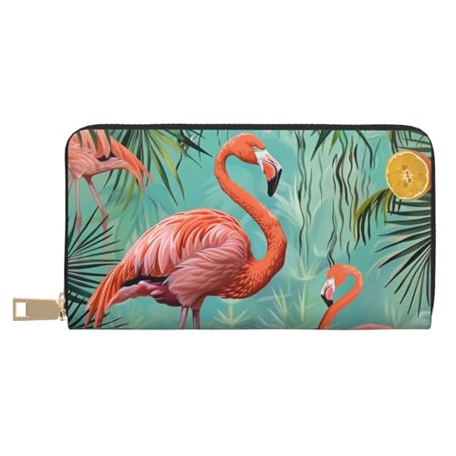 JKLQWC Flamingo bedruckte lange Geldbörse für Damen und Herren, stilvolle und niedliche PU-Leder-Geldbörse mit Münzgeldbörse und Kreditkartenfach, weiß, Einheitsgröße, Modern von JKLQWC
