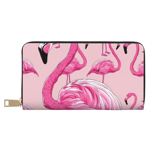 JKLQWC Flamingo bedruckte lange Geldbörse für Damen und Herren, stilvolle und niedliche PU-Leder-Geldbörse mit Münzgeldbörse und Kreditkartenfach, weiß, Einheitsgröße, Modern von JKLQWC