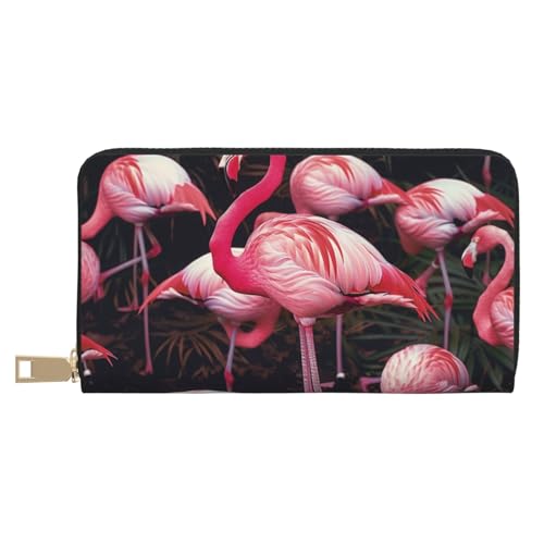 JKLQWC Flamingo bedruckte lange Geldbörse für Damen und Herren, stilvolle und niedliche PU-Leder-Geldbörse mit Münzgeldbörse und Kreditkartenfach, weiß, Einheitsgröße, Modern von JKLQWC