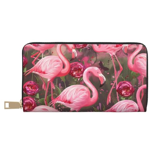 JKLQWC Flamingos bedruckte lange Geldbörse für Damen und Herren, stilvolle und niedliche PU-Leder-Geldbörse mit Münzgeldbörse und Kreditkartenfach, weiß, Einheitsgröße, Modern von JKLQWC