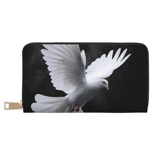 JKLQWC Flying Dove bedruckte lange Geldbörse für Damen und Herren, lustige PU-Leder-Geldbörse mit Münzgeldbörse und Kartenhalter, weiß, Einheitsgröße, Modern von JKLQWC