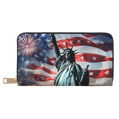 JKLQWC Freiheitsstatue Flagge, bedruckt, lange Geldbörse für Damen und Herren, lustige PU-Leder-Geldbörse mit Münzgeldbörse und Kartenhalter, weiß, Einheitsgröße, Modern von JKLQWC