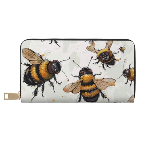 JKLQWC Funny Bees Printed Long Wallet for Women Men Funny PU Leather Wallet with Coin Purse and Card Holder, weiß, Einheitsgröße, Modern von JKLQWC