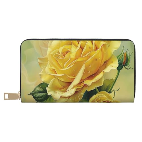 JKLQWC Gelbe Rose bedruckte lange Geldbörse für Damen und Herren, lustige PU-Leder-Geldbörse mit Münzgeldbörse und Kartenhalter, weiß, Einheitsgröße, Modern von JKLQWC