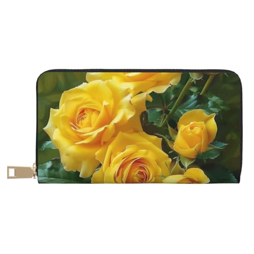 JKLQWC Gelbe Rosen bedruckte lange Geldbörse für Damen und Herren, lustige PU-Leder-Geldbörse mit Münzgeldbörse und Kartenhalter, weiß, Einheitsgröße, Modern von JKLQWC