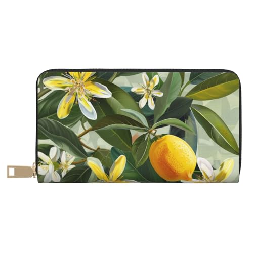 JKLQWC Gelbe Zitronenblüte bedruckte lange Geldbörse für Damen und Herren, lustige PU-Leder-Geldbörse mit Münzgeldbörse und Kartenhalter, weiß, Einheitsgröße, Modern von JKLQWC