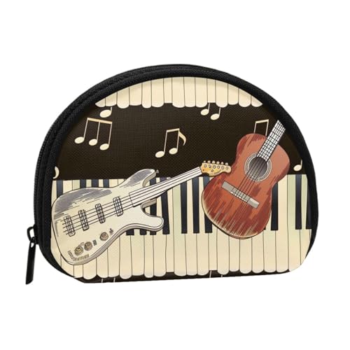 JKLQWC Geldbörse mit Gitarren- und Klaviermuster, bedruckt, für Damen, niedlich, klein, Kleingeldbörse, Mini-Münzgeldbeutel mit Reißverschluss, Schwarz , Einheitsgröße, Modern von JKLQWC