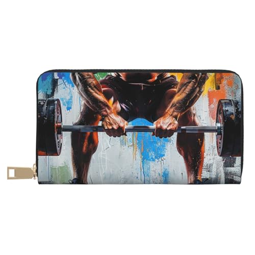 JKLQWC Gewichtheben Sport bedruckte lange Geldbörse für Damen und Herren, lustige PU-Leder-Geldbörse mit Münzgeldbörse und Kartenhalter, weiß, Einheitsgröße, Modern von JKLQWC