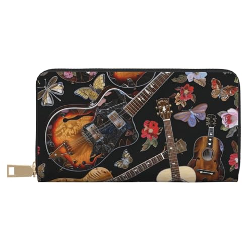 JKLQWC Gitarren bedruckte lange Geldbörse für Damen und Herren, stilvolle und niedliche PU-Leder-Geldbörse mit Münzfach und Kreditkartenfach, weiß, Einheitsgröße, Modern von JKLQWC