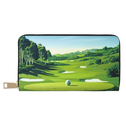 JKLQWC Golfplatz-bedruckte lange Geldbörse für Damen und Herren, lustige PU-Leder-Geldbörse mit Münzgeldbörse und Kartenhalter, weiß, Einheitsgröße, Modern von JKLQWC