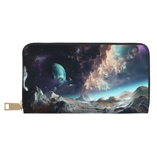 JKLQWC Graphics Universe Space Printed Long Wallet for Women Men Funny PU Leather Wallet with Coin Purse and Card Holder, weiß, Einheitsgröße, Modern von JKLQWC