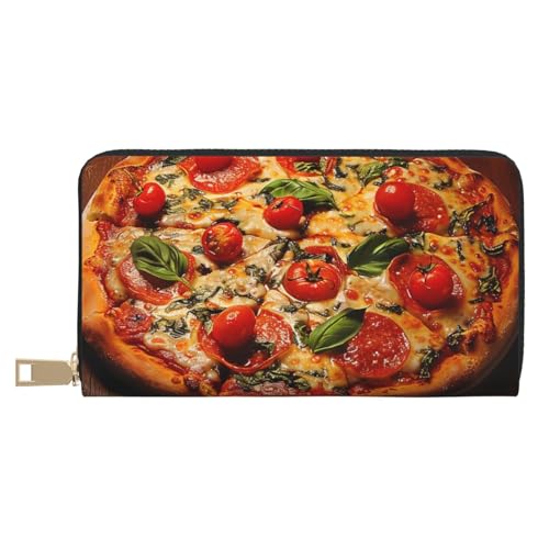 JKLQWC Große Pizza bedruckte lange Geldbörse für Damen und Herren, lustige PU-Leder-Geldbörse mit Münzgeldbörse und Kartenhalter, weiß, Einheitsgröße, Modern von JKLQWC