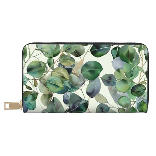 JKLQWC Grüne Eukalyptusblätter bedruckte lange Geldbörse für Damen und Herren, lustige PU-Leder-Geldbörse mit Münzgeldbörse und Kartenhalter, weiß, Einheitsgröße, Modern von JKLQWC