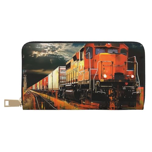 JKLQWC Güterzug bedruckte lange Geldbörse für Damen und Herren, lustige PU-Leder-Geldbörse mit Münzgeldbörse und Kartenhalter, weiß, Einheitsgröße, Modern von JKLQWC