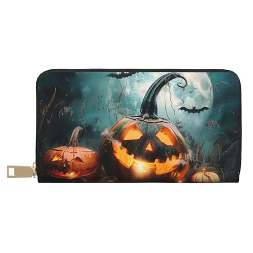 JKLQWC Halloween und Fledermaus bedruckte lange Geldbörse für Damen und Herren, lustige PU-Leder-Geldbörse mit Münzgeldbörse und Kartenhalter, weiß, Einheitsgröße, Modern von JKLQWC