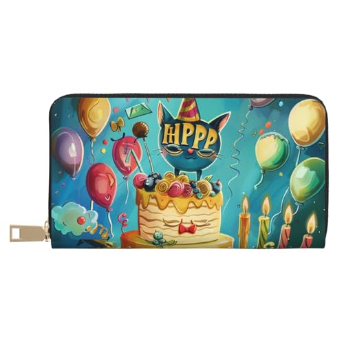 JKLQWC Happy Birthday bedruckte lange Geldbörse für Damen und Herren, lustige PU-Leder-Geldbörse mit Münzgeldbörse und Kartenhalter, weiß, Einheitsgröße, Modern von JKLQWC