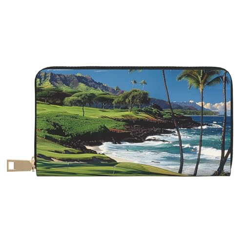 JKLQWC Hawaii Beach Golf Course Printed Long Wallet for Women Men Funny PU Leather Wallet with Coin Purse and Card Holder, weiß, Einheitsgröße, Modern von JKLQWC